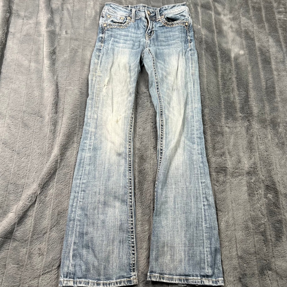 Y2K Grace in LA Womens Embellished Bootcut Jeans Light Wash Size 14 RN 139056